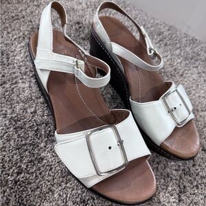 Dansko White Wedge Sandals with Buckle